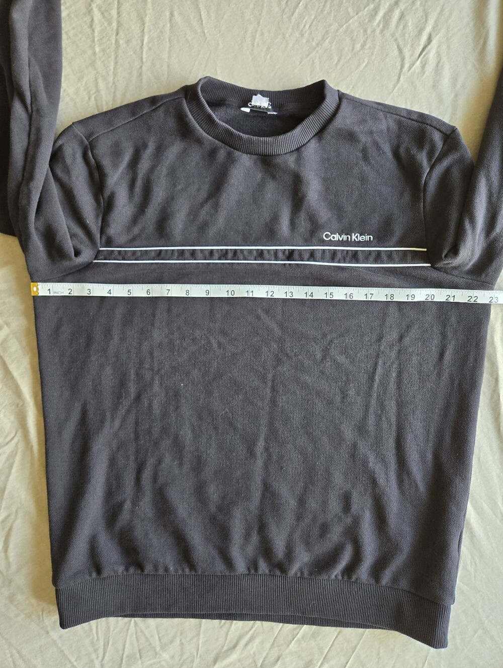 Calvin Klein Black Crewneck with White Double Stripe and Logo - Picture 2 of 7